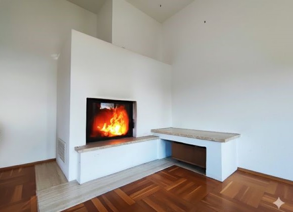 Kaminofen im Wohnzimmer Erdgeschoss